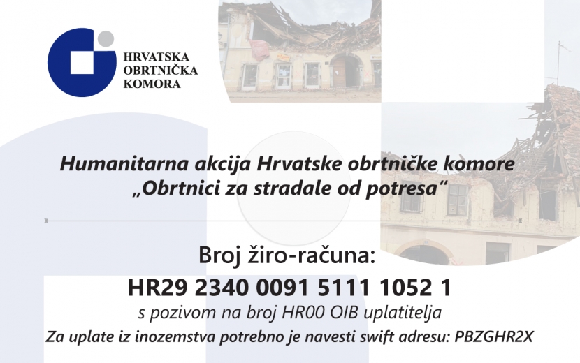 Humanitarna akcija Hrvatske obrtničke komore „Obrtnici za stradale od potresa“