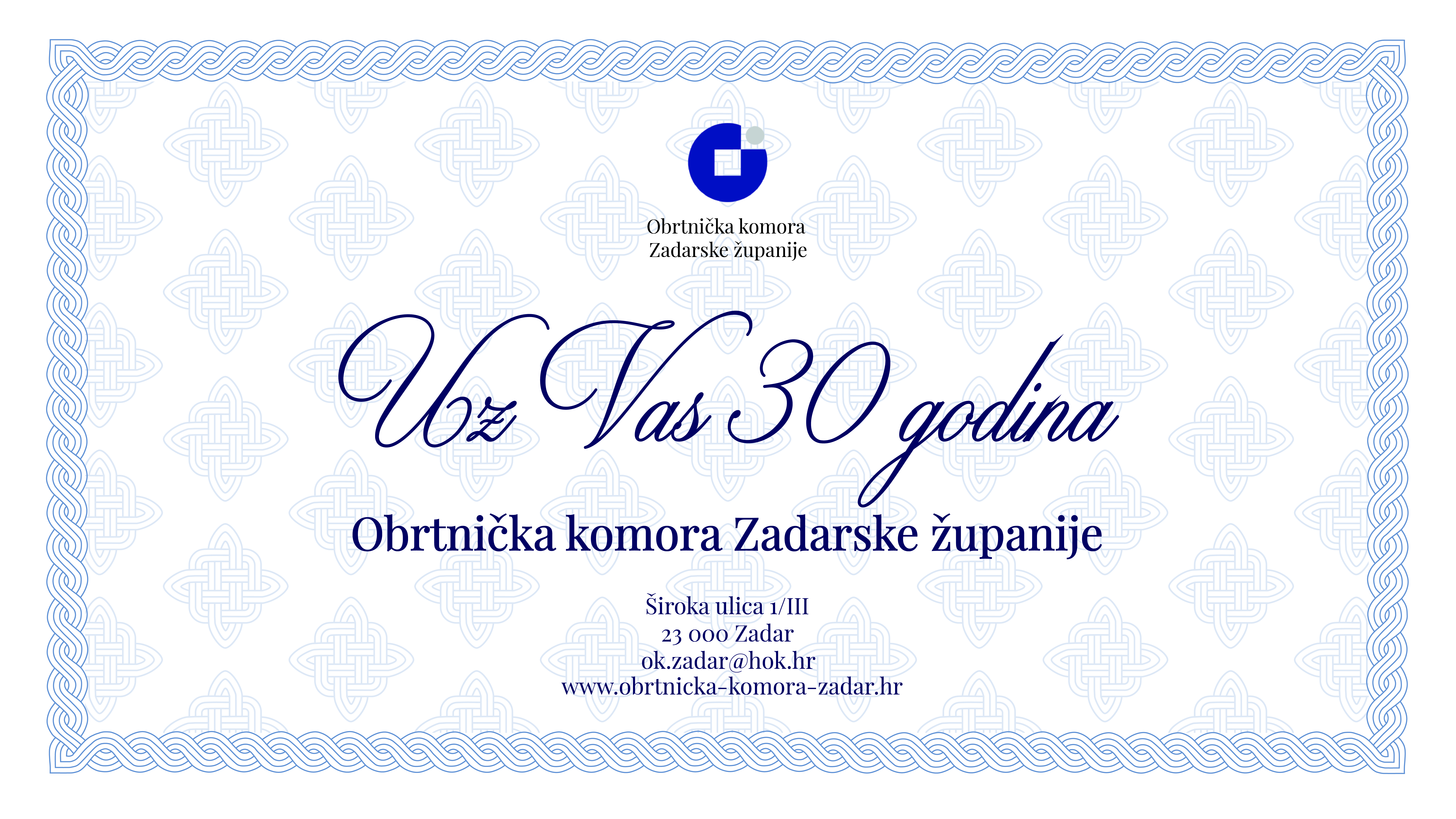 Obrtnička komora Zadarske županije s ponosom najavljuje obilježavanje 30. obljetnice osnutka